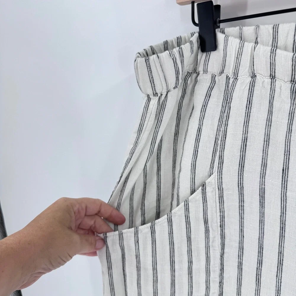 Quince Linen Pants White XL Striped Elastic Waist Casual Summer Beachy Coastal